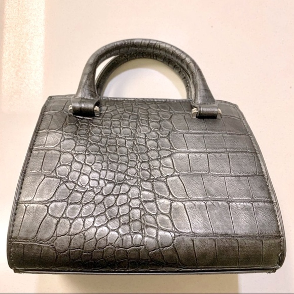 🖤 Bebe Black Pearl Croc Leather Mini Satchel Crossbody Bag - Picture 3 of 13